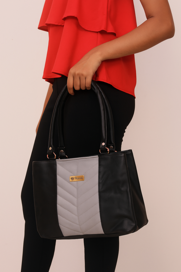 Women's Quilted Shoulder Handbag, Black and Grey, 3 Compartments, Faux Leather - Image 7