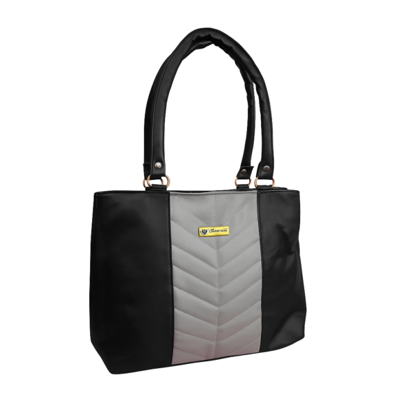 Women's Quilted Shoulder Handbag, Black and Grey, 3 Compartments, Faux Leather