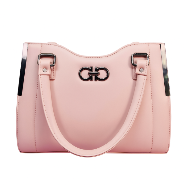 Ladies Shoulder Handbag, Pink Faux Leather, 3 Compartments