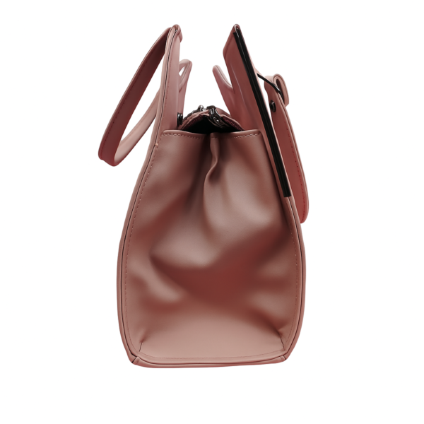 Ladies Shoulder Handbag, Pink Faux Leather, 3 Compartments - Image 3