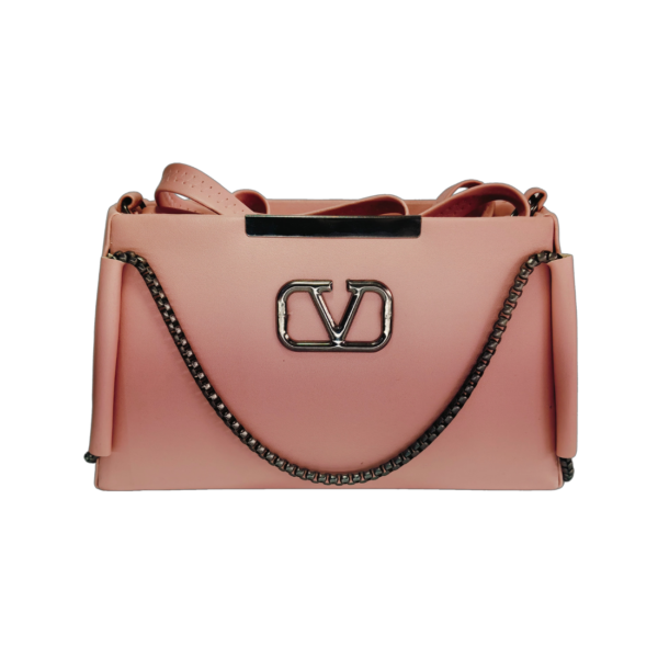 Elegant Two-Tone Shoulder Handbag pink Faux Leather Interior, 3 Compartments.