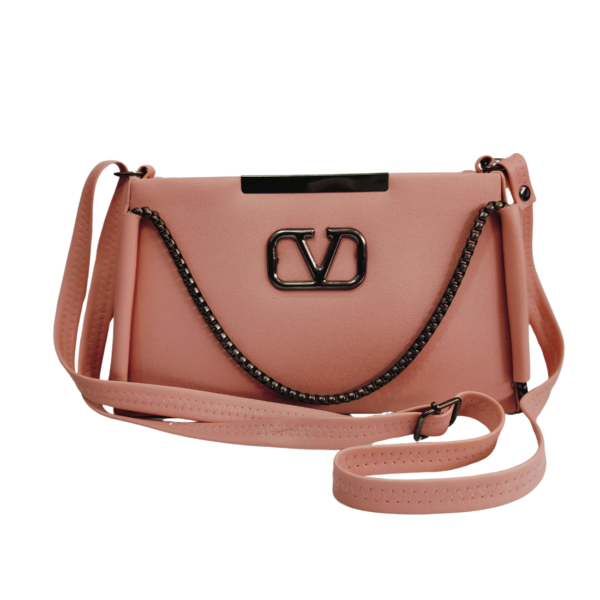 Elegant Two-Tone Shoulder Handbag pink Faux Leather Interior, 3 Compartments. - Image 2