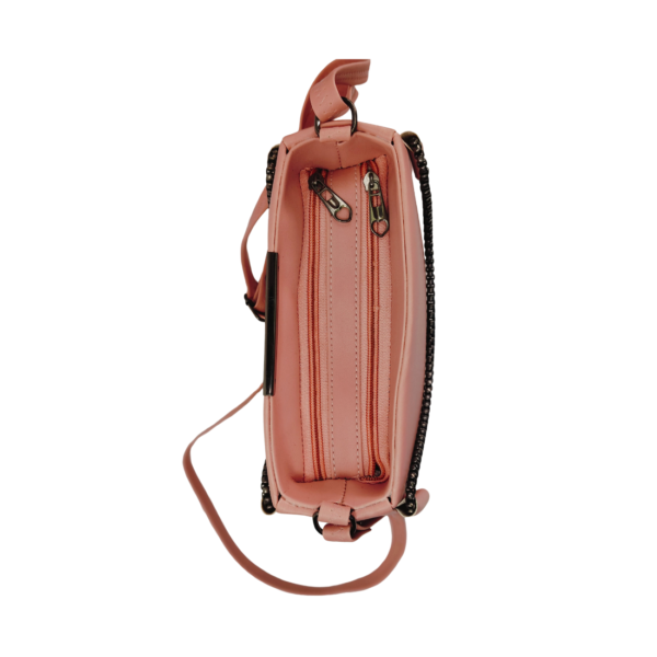 Elegant Two-Tone Shoulder Handbag pink Faux Leather Interior, 3 Compartments. - Image 4