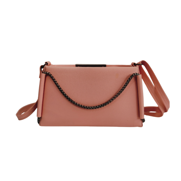 Elegant Two-Tone Shoulder Handbag pink Faux Leather Interior, 3 Compartments. - Image 5