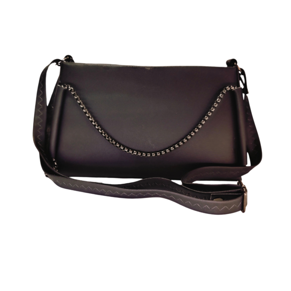 Ladies Shoulder Handbag, Black Faux Leather, 3 Compartments with Chain Strap. - Image 4