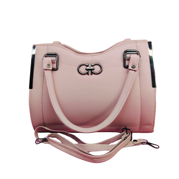 Ladies Shoulder Handbag, Pink Faux Leather, 3 Compartments - Image 2