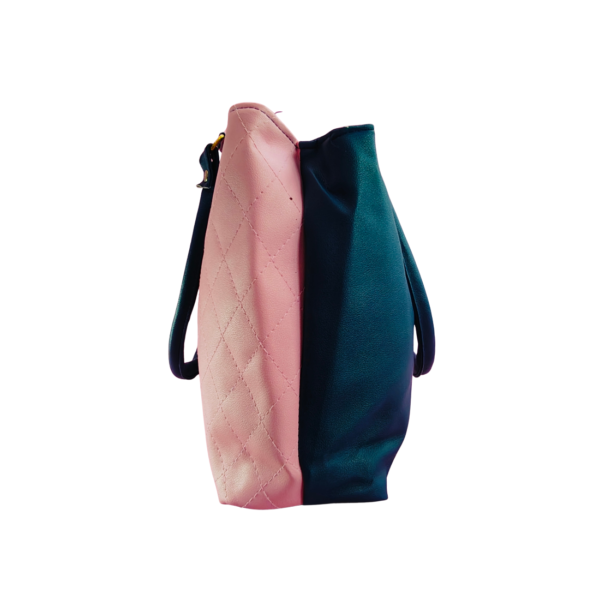 Two-Tone Shoulder Bag with Tassel, Navy Blue and Pink, Faux Leather - Image 3