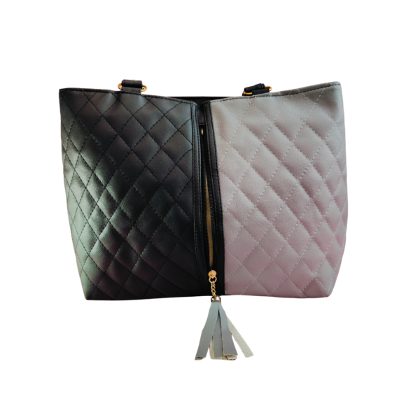 Ladies Quilted Shoulder Handbag, Black and Gray Dual-Tone. - Image 2