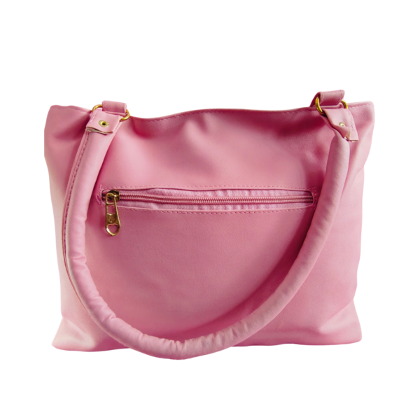 Women's Quilted Shoulder Handbag, Pink and black Design with Gold Studs, Dual Handle - Image 4