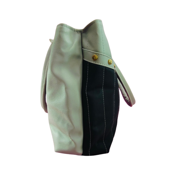 Women's Two-Tone Quilted Tote Bag with Gold Studs, Grey and Black, Shoulder Strap - Image 3