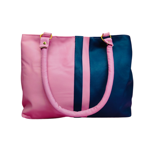 Ladies Shoulder Handbag, Pink and Black, 3 Compartments, Polyester Blend with Faux Leather.