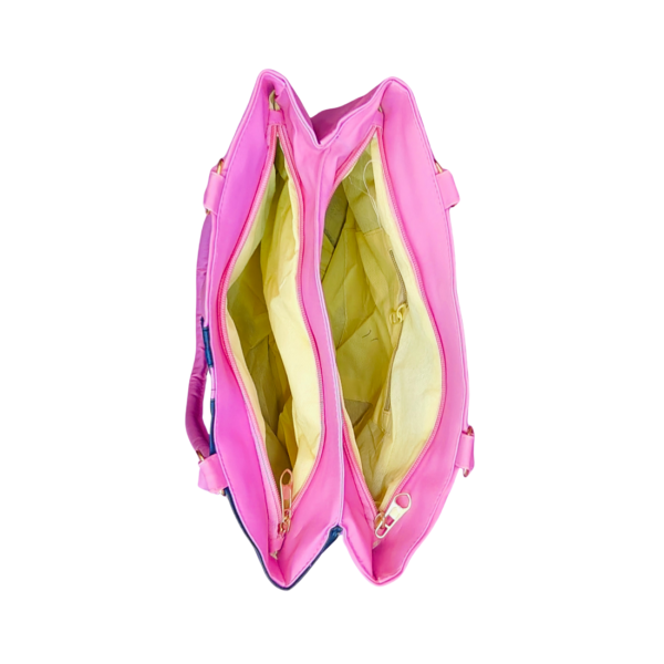 Ladies Shoulder Handbag, Pink and Black, 3 Compartments, Polyester Blend with Faux Leather. - Image 4