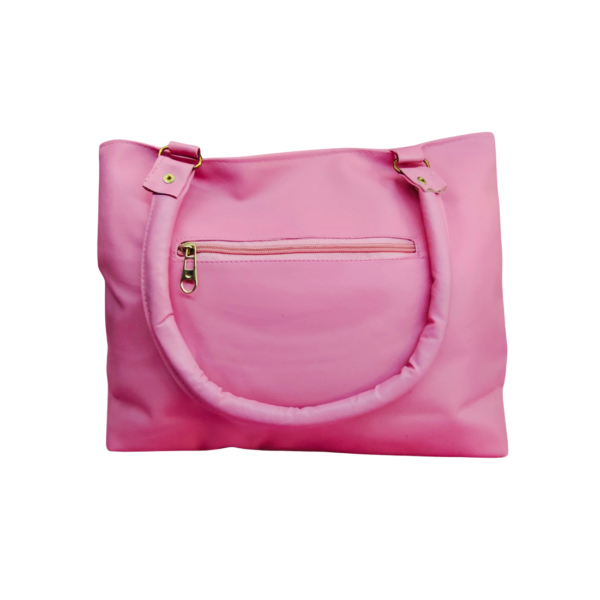 Women's Handbag with Chevron Design, Pink and Navy Blue, Double Handle Tote - Image 4