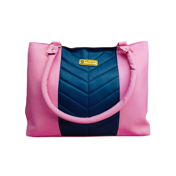 Women's Handbag with Chevron Design, Pink and Navy Blue, Double Handle Tote - Image 2