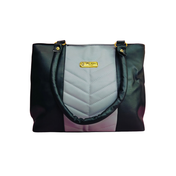 Women's Quilted Shoulder Handbag, Black and Grey, 3 Compartments, Faux Leather - Image 2