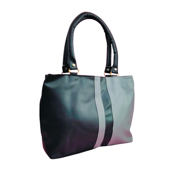 Ladies Shoulder Handbag, Black and Grey, 3 Compartments, 5L Capacity, Polyester Blend with Faux Leather Interior