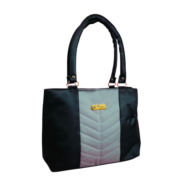 Women's Quilted Shoulder Handbag, Black and Grey, 3 Compartments, Faux Leather - Image 3