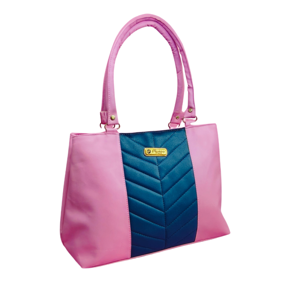 Women's Handbag with Chevron Design, Pink and Navy Blue, Double Handle Tote